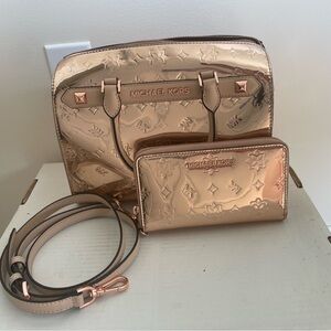 Michael Kors Rose Gold Metallic Patent Purse and Wallet